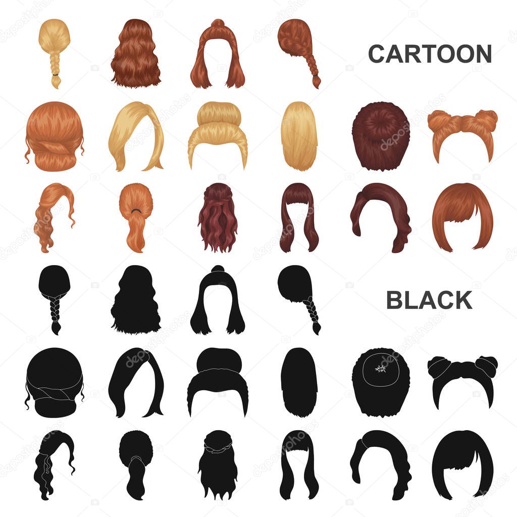 Female hairstyle cartoon icons in set collection for design. Stylish haircut vector symbol stock web illustration.