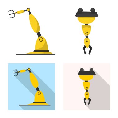 Robot ve fabrika simge vektör tasarımı. Web için robot ve uzay hisse senedi simgesi kümesi.