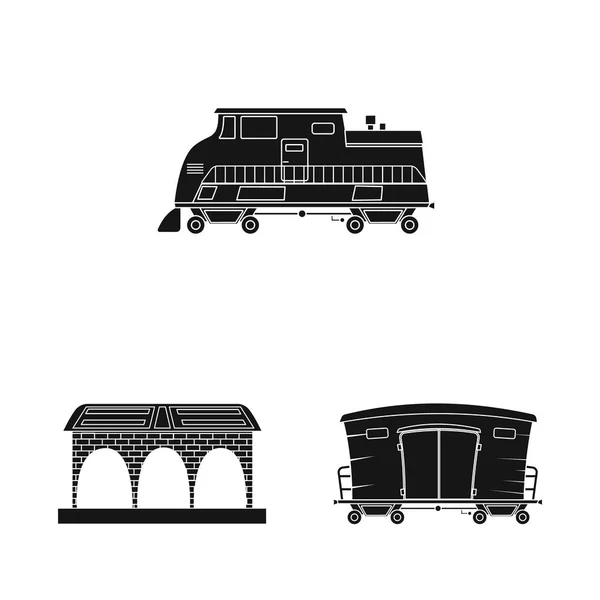 Vector ontwerp van trein en station logo. Set van trein en ticket aandelensymbool voor web. — Stockvector