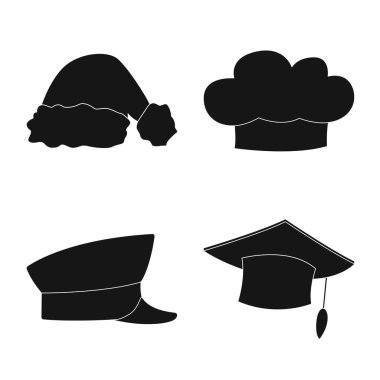 İllüstrasyon işareti şapkalar ve kap vektör. Şapkalar ve şapkalar hisse senedi vektör çizim seti.