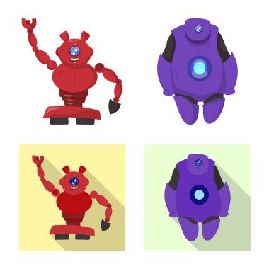 Robot ve fabrika logosu yalıtılmış nesne. Robot ve uzay hisse senedi vektör çizim seti.