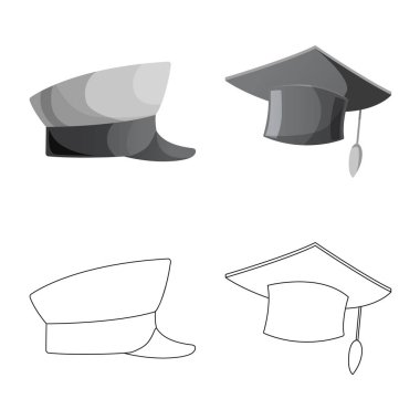 Şapkalar ve kap işareti yalıtılmış nesne. Hisse senedi için başlıklar ve şapkalar vektör simge kümesi.