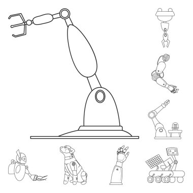Robot ve fabrika simgesi yalıtılmış nesne. Robot ve uzay hisse senedi vektör çizim seti.