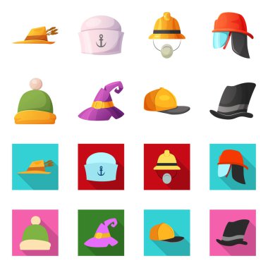 Şapkalar ve kap sembolü yalıtılmış nesne. Şapkalar ve şapkalar hisse senedi vektör çizim topluluğu.