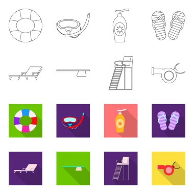 Yalıtılmış nesne havuzu ve yüzme işareti. Hisse senedi için havuz ve etkinlik vektör simge topluluğu.