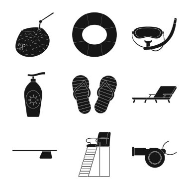 Havuzu ve yüzme simge vektör Illustration. Havuzu ve etkinlik hisse senedi vektör çizim seti.