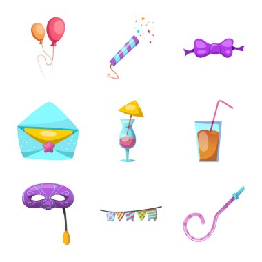 Parti ve Doğum işareti vektör Illustration. Web için kutlama ve parti hisse senedi simgesi kümesi.