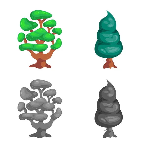 Ilustração vetorial de árvore e símbolo da natureza. Conjunto de árvore e coroa vetor ícone para estoque . —  Vetores de Stock