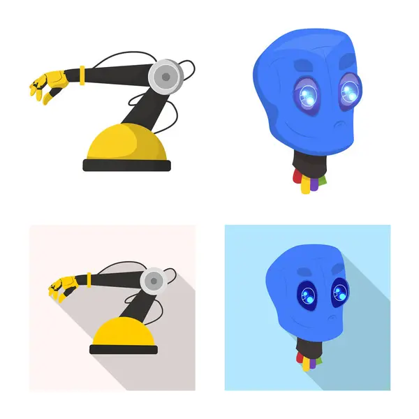 Изолированный объект робота и логотип завода. Набор иконки робота и космического вектора для склада . — стоковый вектор