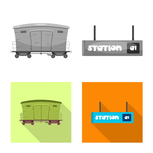 Векторный дизайн значка поезда и станции. Коллекция векторной иллюстрации железнодорожного транспорта и билетов . — стоковый вектор