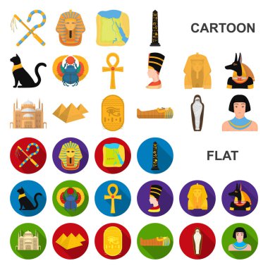 Set koleksiyonu tasarım için antik Mısır karikatür simgeler. Firavun saltanatı sembol stok web illüstrasyon vektör.