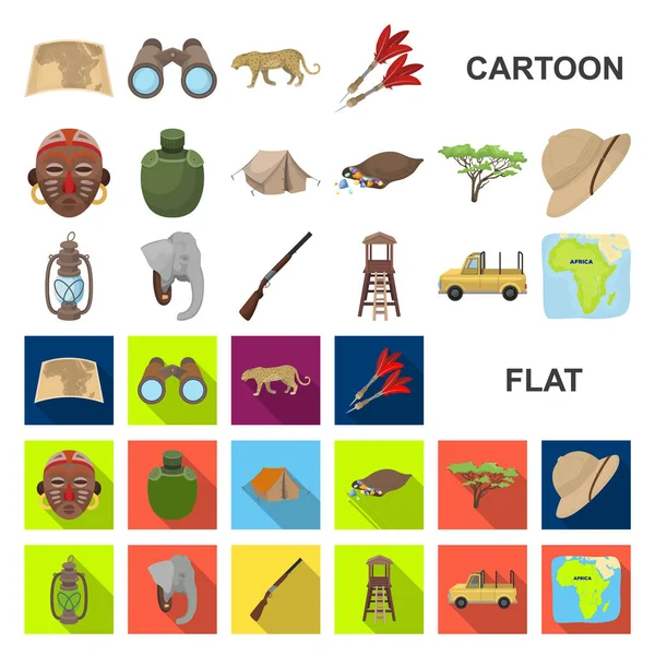 African Safari cartoon icons in set collection for design. Trophies and equipment for Safari vector symbol stock web illustration. — Stock Vector