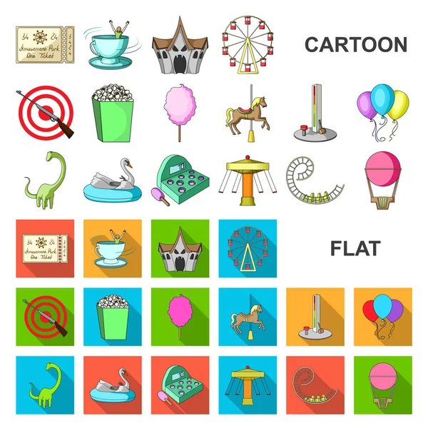 Iconos de dibujos animados del parque de atracciones en la colección de conjuntos para el diseño. Equipo y atracciones vector símbolo stock web ilustración . — Archivo Imágenes Vectoriales