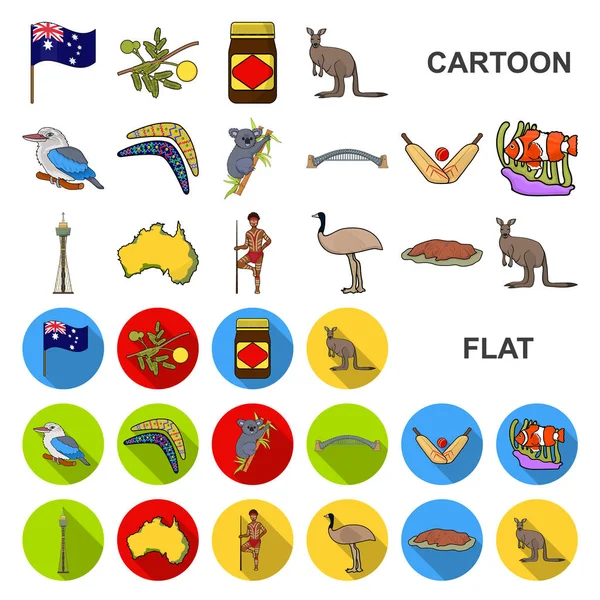 Χώρα Αυστραλία κινουμένων σχεδίων εικονίδια στη συλλογή σετ για σχεδιασμό. Ταξίδια και Αξιοθέατα σύμβολο μετοχής web εικονογράφηση διάνυσμα. — Διανυσματικό Αρχείο