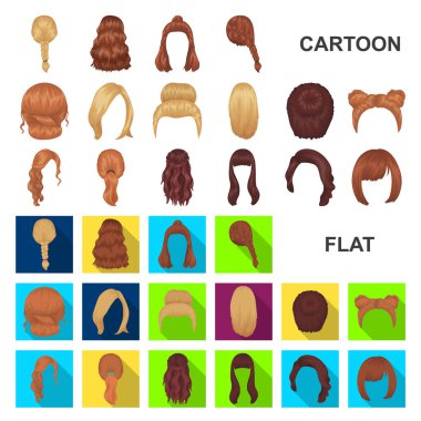 Set koleksiyonu tasarım için kadın saç modeli çizgi film simgeler. Şık saç kesimi vektör simge stok web çizimi.