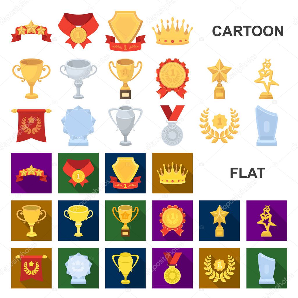 Awards and trophies cartoon icons in set collection for design.Reward and achievement vector symbol stock web illustration.