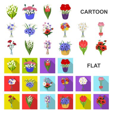 Taze çiçek bir buket karikatür set koleksiyonu tasarım için simgeler. Çeşitli buketleri sembol stok web illüstrasyon vektör.