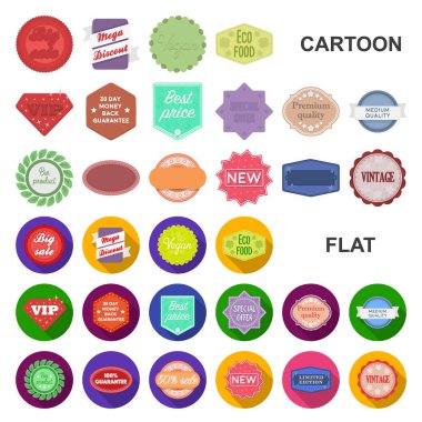 Set koleksiyonu tasarım için farklı etiket karikatür simgeler. Dizin ve marka sembol stok web illüstrasyon vektör.