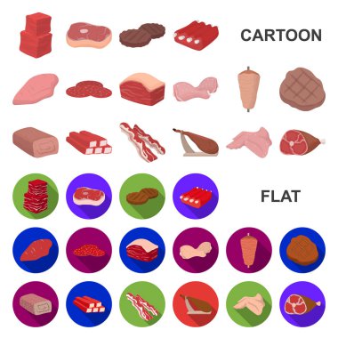 Set koleksiyonu tasarım için farklı et karikatür simgeler. Et ürün vektör simge stok web çizimi.