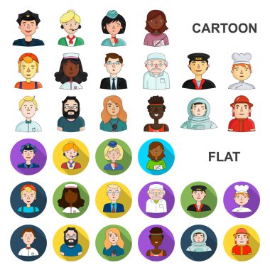 Farklı mesleklerden insanlar set koleksiyonu tasarım için simgeleri karikatür. İşçi ve uzman sembol stok web illüstrasyon vektör.