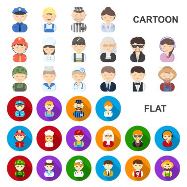 Farklı mesleklerden insanlar set koleksiyonu tasarım için simgeleri karikatür. İşçi ve uzman sembol stok web illüstrasyon vektör.