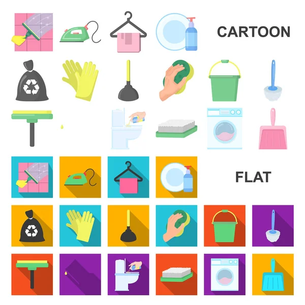 Pulizia e pulizia icone dei cartoni animati in collezione set per il design. Attrezzature per la pulizia vettoriale simbolo stock web illustrazione . — Vettoriale Stock