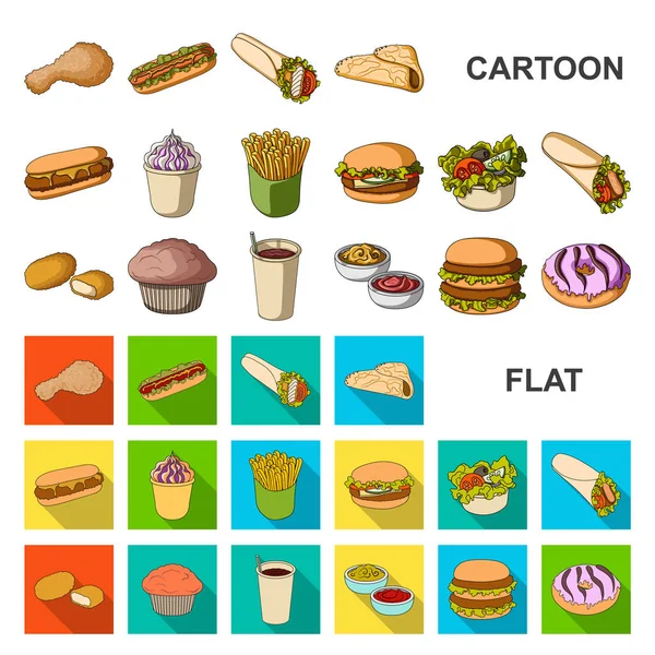 Fast food kreskówka ikony w kolekcja zestaw do projektowania. Żywności z półproduktów symbol web czas ilustracja wektorowa. — Wektor stockowy