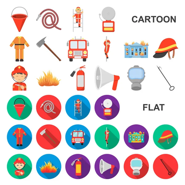 Icone dei cartoni animati dei Vigili del Fuoco nella collezione di set per il design. Firefighters e attrezzature vettoriali simbolo stock web illustrazione . — Vettoriale Stock