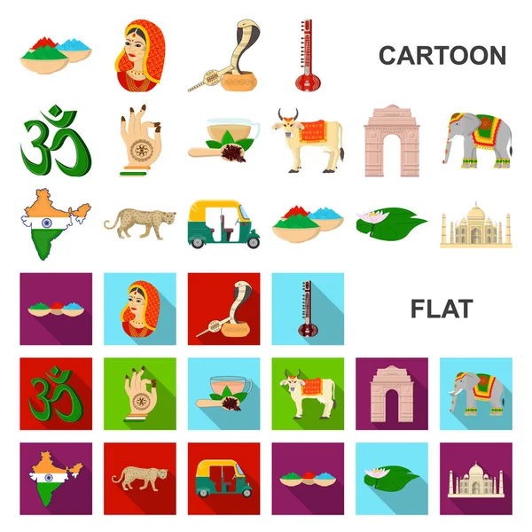 Land indien cartoon icons in set collection für design.india und bahnbrechende vektorsymbol stock web illustration. — Stockvektor