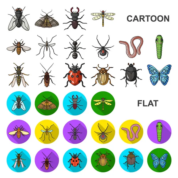 Different kinds of insects cartoon icons in set collection for design. Insect arthropod vector symbol stock web illustration. — Stock Vector