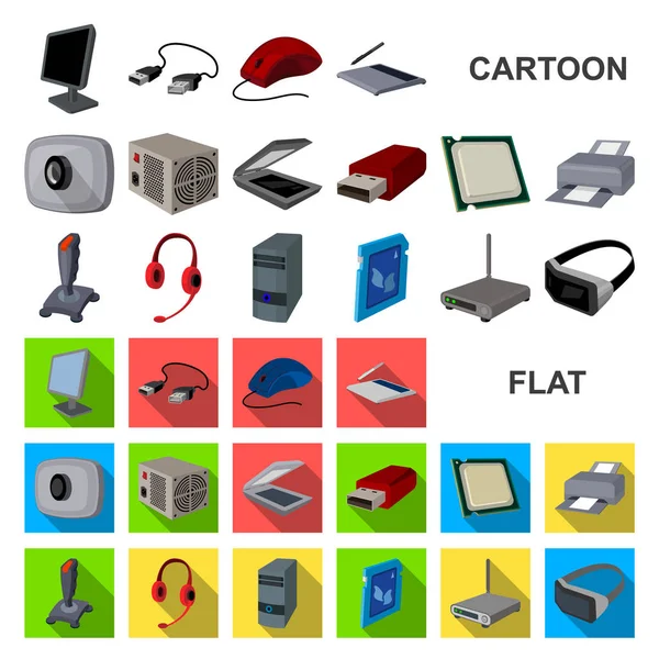 Ícones de desenhos animados de computador pessoal na coleção de conjuntos para design. Equipamento e acessórios símbolo vetorial ilustração web stock . — Vetor de Stock