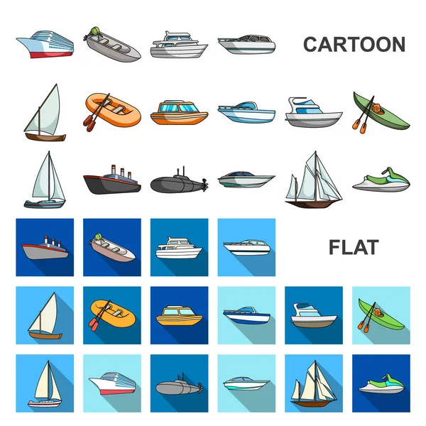 Карикатурные иконы водного и морского транспорта в наборе коллекции для дизайна. Разнообразие лодок и кораблей векторные символы веб-иллюстрации . — стоковый вектор