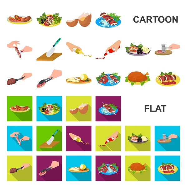 Cocinar alimentos iconos de dibujos animados en la colección de conjuntos para el diseño. Cocina, equipo y herramientas vector símbolo stock web ilustración . — Vector de stock