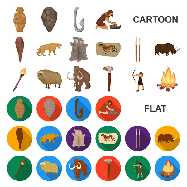 Life in the Stone Age iconos de dibujos animados en la colección de conjuntos para el diseño. Antigua gente vector símbolo stock web ilustración . — Vector de stock
