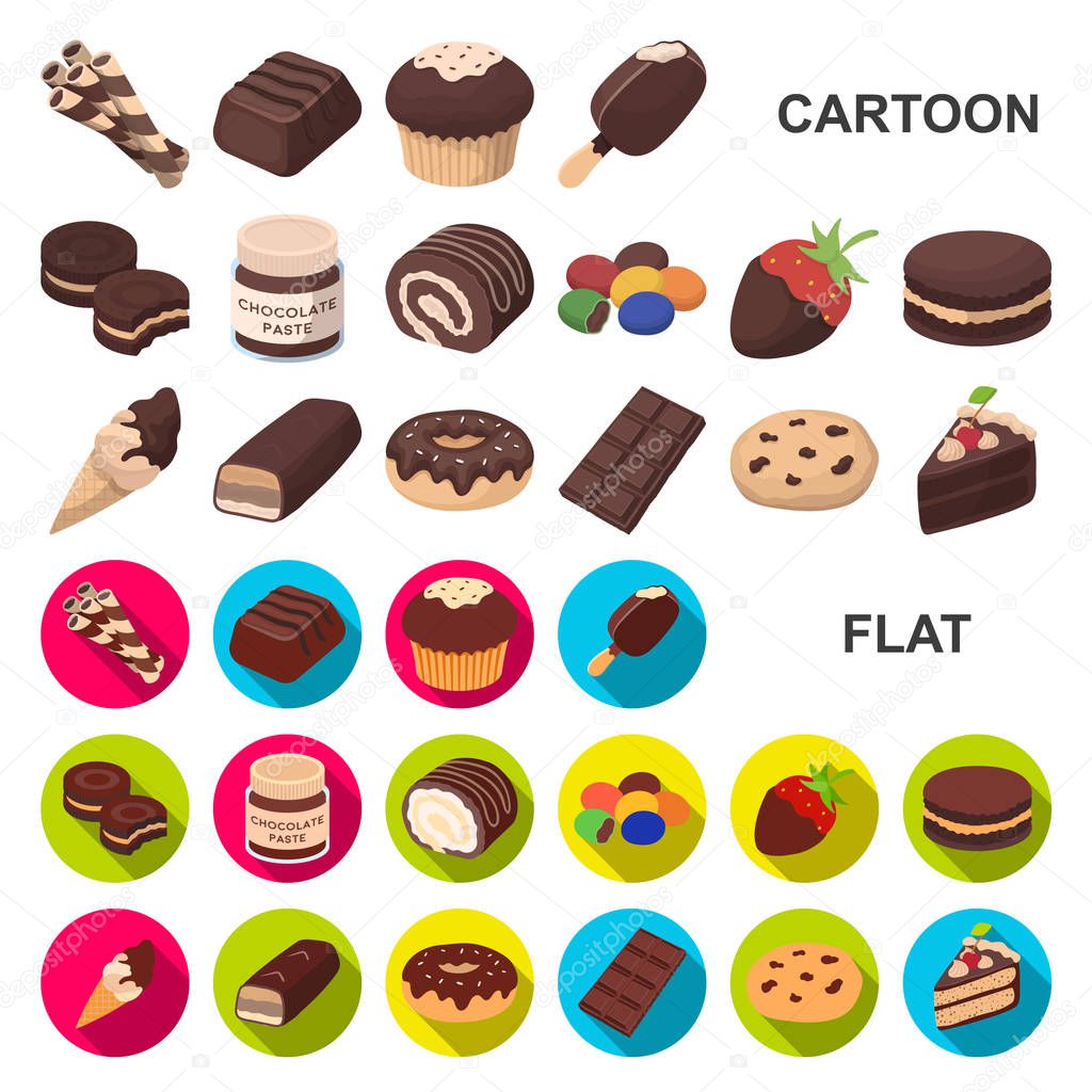 Chocolate Dessert cartoon icons in set collection for design. Chocolate and Sweets vector symbol stock  illustration.