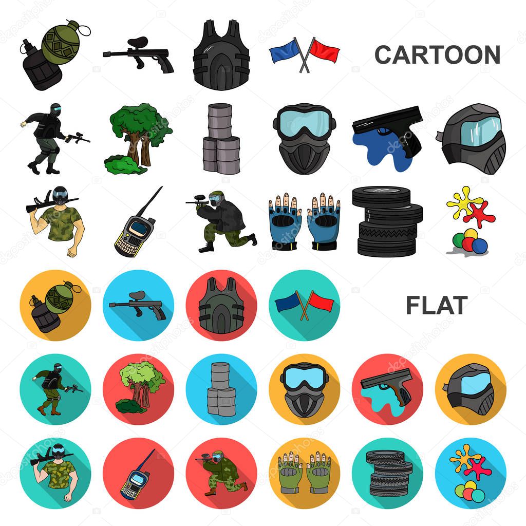Paintball, team game cartoon icons in set collection for design. Equipment and outfit vector symbol stock  illustration.