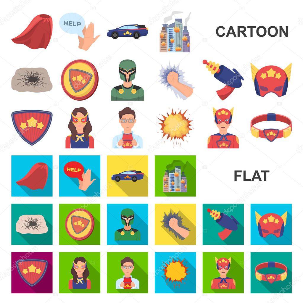 A fantastic superhero cartoon icons in set collection for design. Superhero equipment vector symbol stock web illustration. A fantastic superhero cartoon icons in set collection for design. Superhero equipment vector symbol stock web illustration.