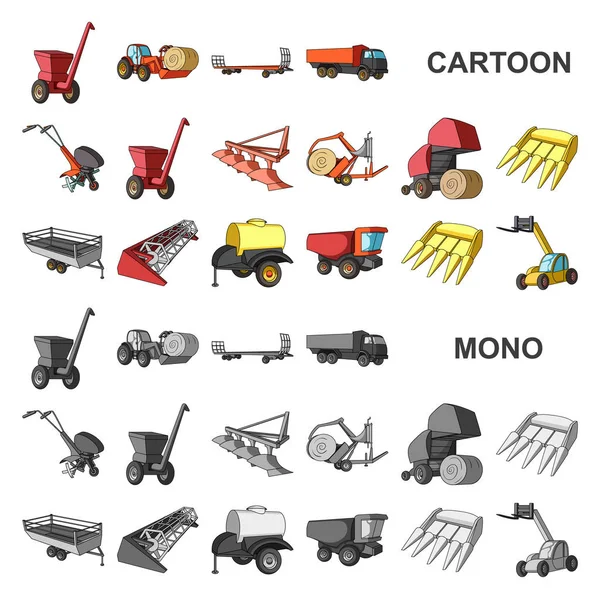 Machines agricoles icônes de dessin animé dans la collection ensemble pour la conception. Matériel et dispositif vectoriel symbole stock illustration web . — Image vectorielle