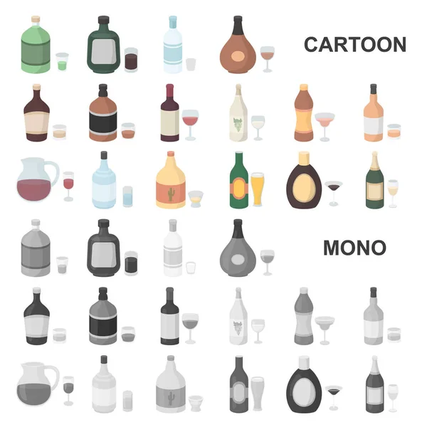 Rodzaje alkoholu kreskówka ikony w kolekcja zestaw do projektowania. Alkohol butelek wektor symbol akcji web ilustracji. — Wektor stockowy