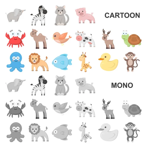 Iconos de animales de dibujos animados poco realistas en la colección de conjuntos para el diseño. Animales de juguete vector símbolo stock web ilustración . — Vector de stock