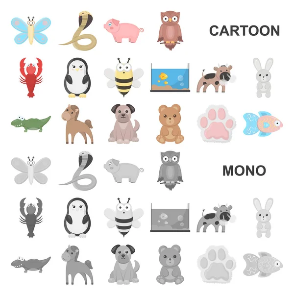 Nierealistyczne kreskówka Zwierzê ikony w kolekcja zestaw do projektowania. Zwierzątka symbol web czas ilustracja wektorowa. — Wektor stockowy