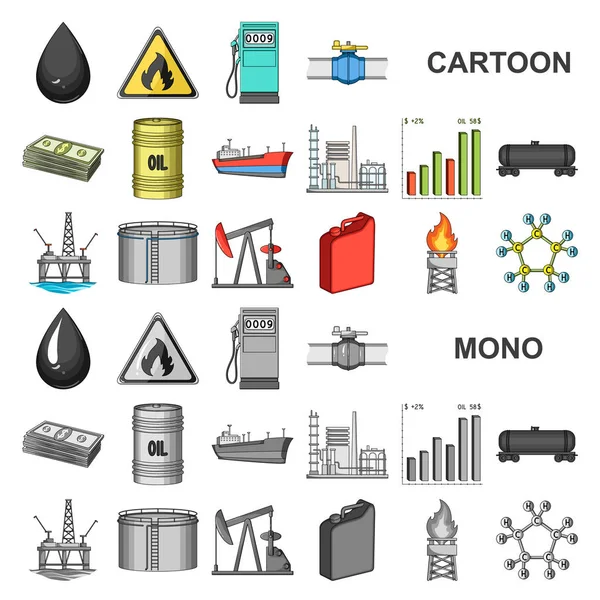 Cartoon-Ikonen der Ölindustrie in Set-Kollektion für Design. Ausrüstung und Ölproduktion Vektor Symbol Stock Web Illustration. — Stockvektor