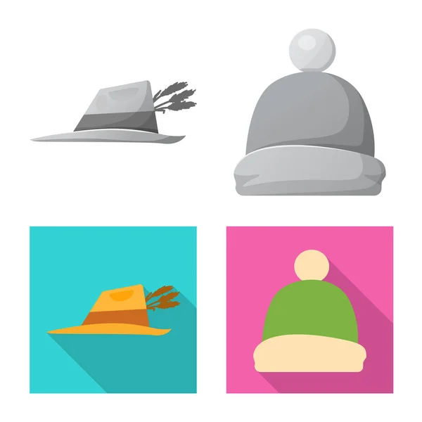 Diseño vectorial de la cabeza y la señal de la tapa. Colección de sombreros y sombreros símbolo de stock para la web . — Vector de stock
