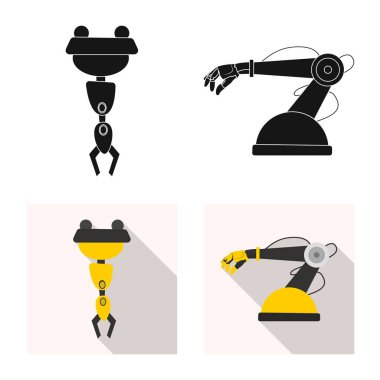 Robot ve fabrika simge vektör Illustration. Robot ve uzay hisse senedi vektör çizim topluluğu.