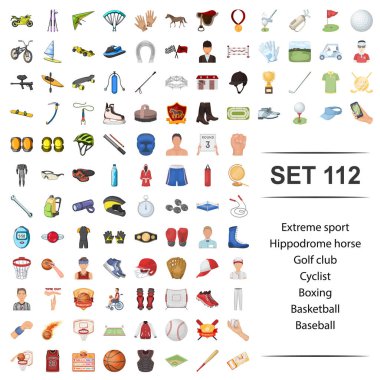 Vektör çizim extreme, spor, Hipodrom, at, basketbol beysbol simgesi boks golf club bisikletçi ayarla.