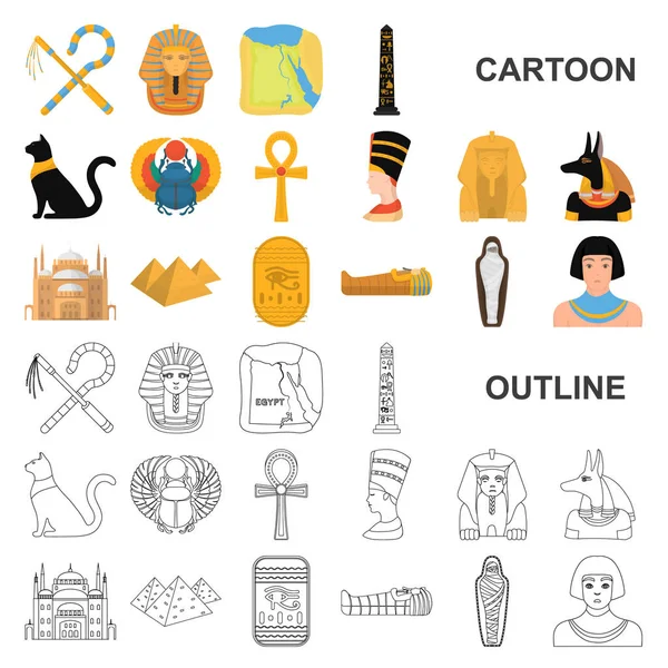 Iconos de dibujos animados del Antiguo Egipto en la colección de conjuntos para el diseño. El reinado de Faraón vector símbolo stock web ilustración . — Vector de stock