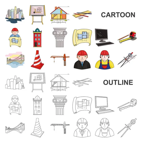 Arkitektur och byggande tecknad ikoner i set insamling för design. Arkitekt och utrustning vektor symbol lager web illustration. — Stock vektor