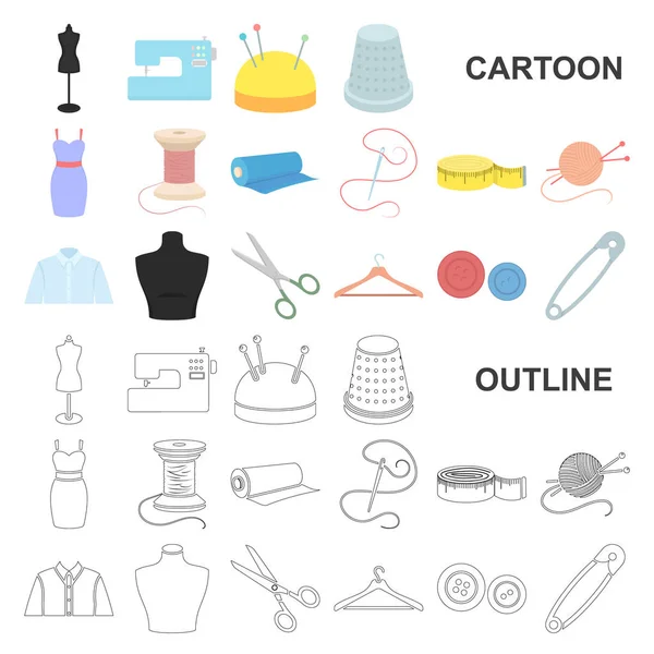 Atelier och sömnad tecknad ikoner i set samling för design. Utrustning och verktyg för sömnad vektor symbol lager web illustration. — Stock vektor