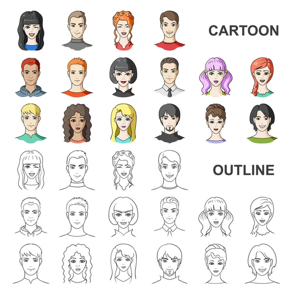 Avatar y la cara iconos de dibujos animados en la colección de conjuntos para el diseño. Una persona apariencia vector símbolo stock web ilustración . — Vector de stock