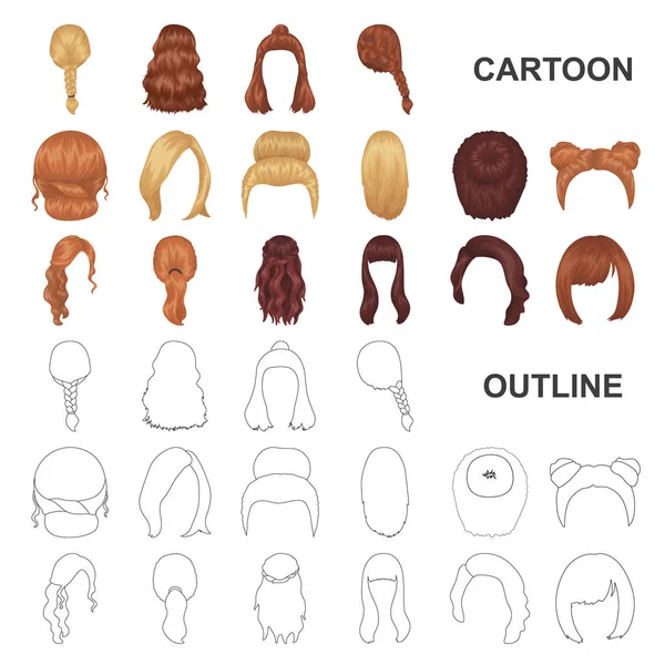 Icônes de dessin animé de coiffure féminine dans la collection d'ensemble pour la conception. Élégante coupe de cheveux vectoriel symbole stock illustration web . — Image vectorielle